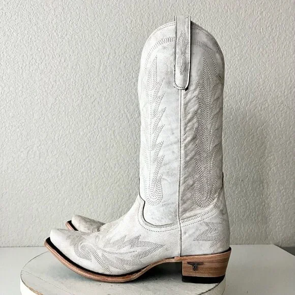 Lane LEXINGTON Women Cowboy Boots 8 White Leather Western Cowgirl Mid Calf Tall - Picture 4 of 11